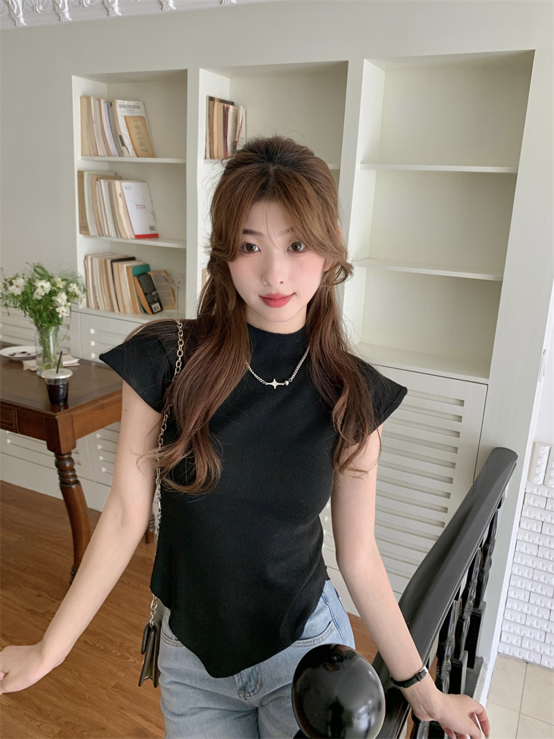 XR66 Women's summer new retro slim fit irregular knitted bottoming top