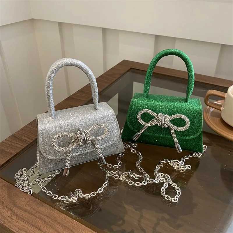 1pcs PU Leather Glitter Small Square Handbag with Detachable Chain Strap Bow Design Womens Fashion Shoulder Bag XJ250610