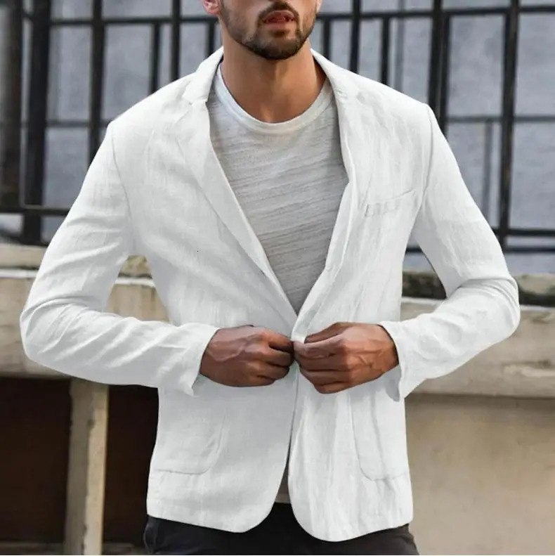 Spring and Autumn Fashion Mens Comfortable Cotton Hemp Solid Color Jacket Casual Wear Resistant Suit 250610