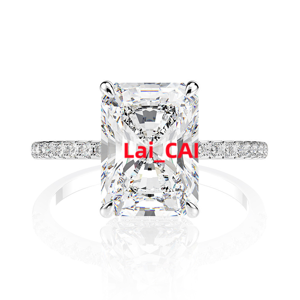 GRA Certified Radiant Cut 4CT Silver Moissanite Wedding Ring for Women Lucky Wedding Band