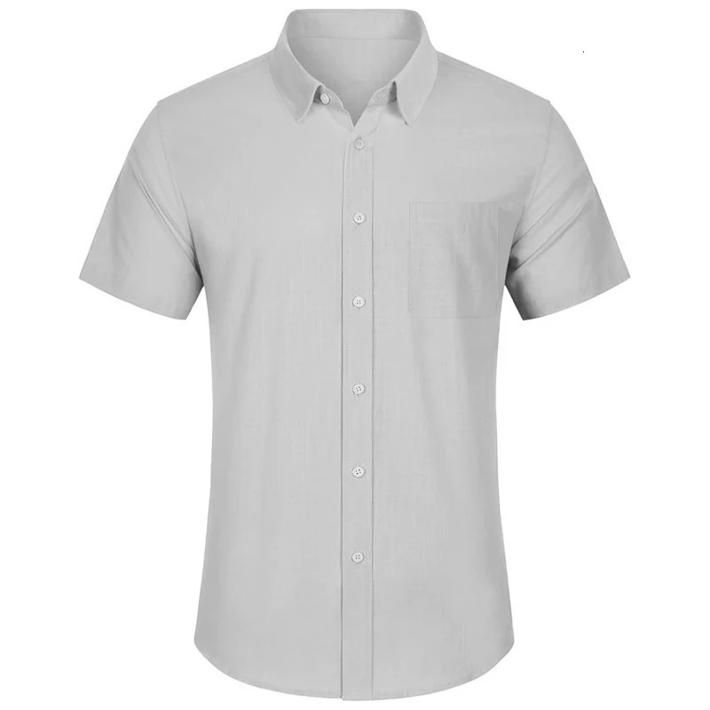 Summer Mens Short Sleeve Cotton Shirt Casual Beach Shirts Regular Outdoor Streetwear Button-Down Basic T Shirts with Pocket 250611