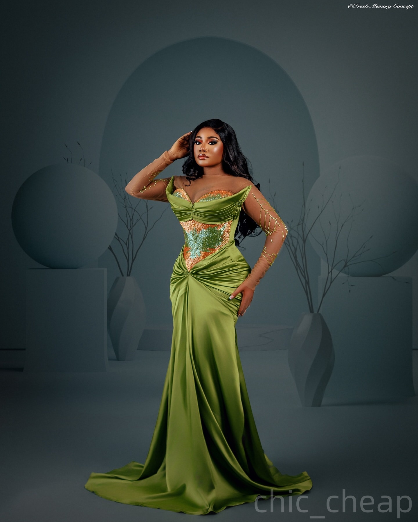 Green Mermaid Prom Dresses 2025 Beaded Satin Sheer Neck Evening Formal Party Second Birthday Engagement Gowns Plus Size Dress For Special Occasions