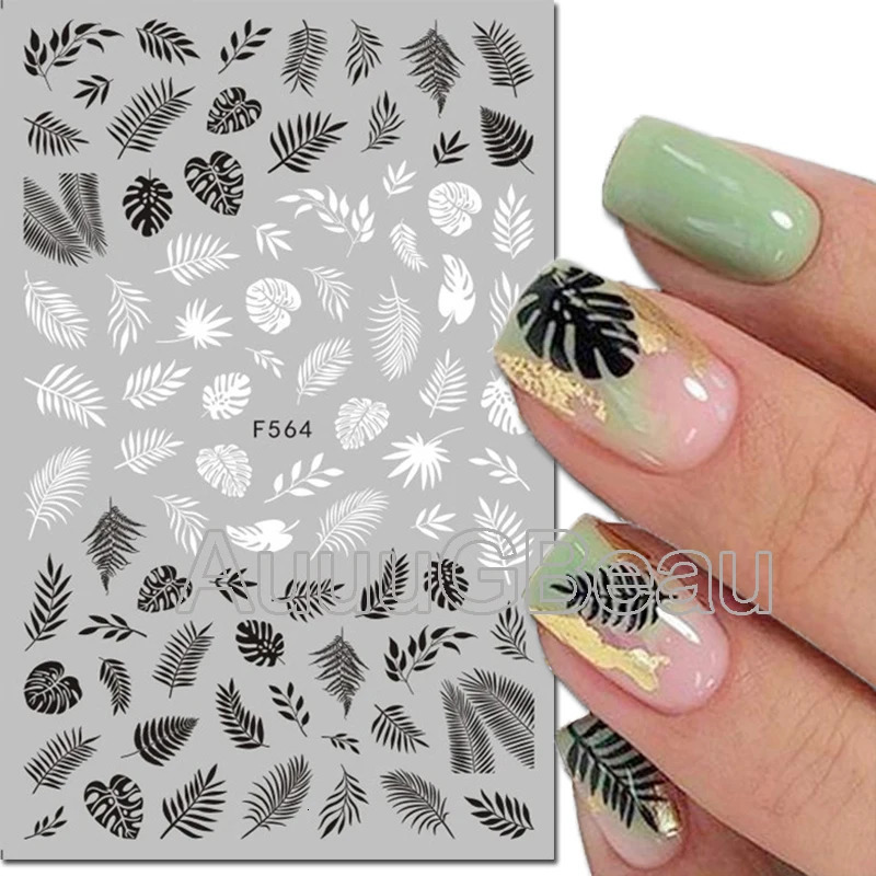 3d Nail Art Decals Geometric Lines Coconut Tree Palms Leaves Flowers Adhesive Sliders Stickers Decorated Manicure 250605