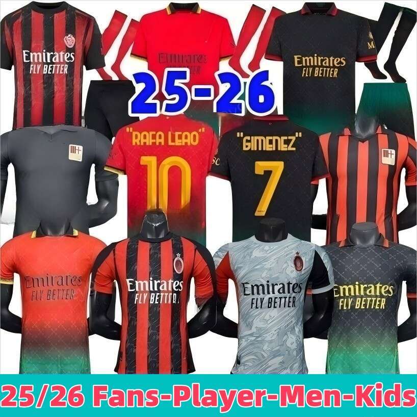 2025 2026 AC Maglia GIROUD RAFA LEAO PULISIC 125 2025 2026 GIMENEZ JOAO FELIX THEO Soccer Jersey 24 25 26 Kid Kit Home Away 3Rd Football Shirts Calcio
