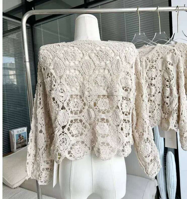 hollow out shirts women crochet femme summer chic hole tops
