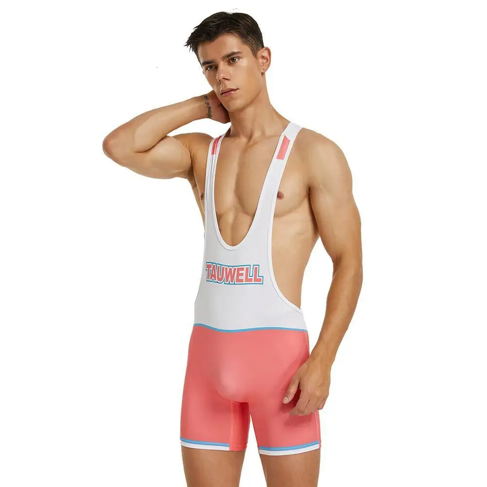 TAUWELL Men Undershirts Onepiece Vest Bodysuit Shorts Wrestling Singlet Bodybuilding Jumpsuit Gym Fitness Workout Sportwear 250609