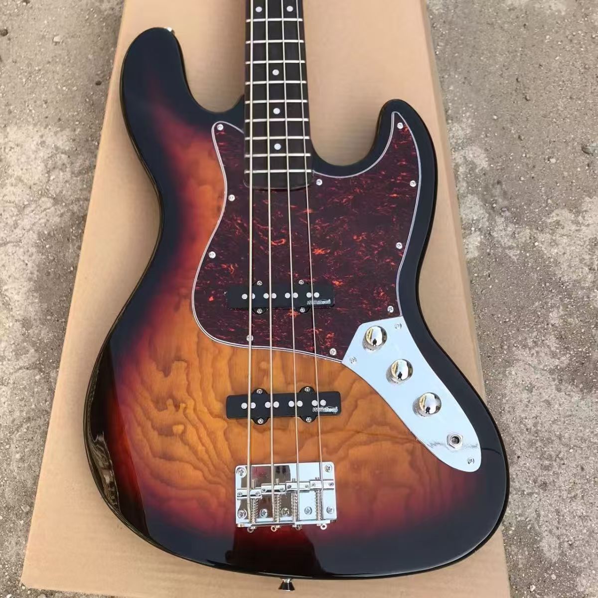 Elegant Sunlit Red Tone Lefty Electric Double-Bass