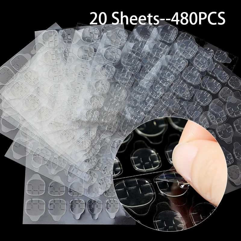 20 Sheets 480pcs Double Sided Adhesive Glue Sticker Sticky Tape Nail For ns False Nails Art Tips Acrylic Manicure 250605
