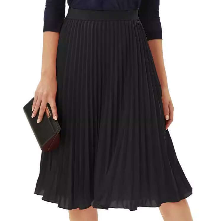 New Style Midi Pleated Elastic Waist Slim Fit Loose Skirt B5