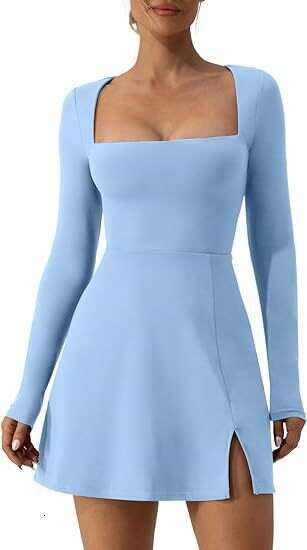 Long Sleeve Dress For Women, Autumn Spicy Girl Square Neck Slim Dress, Elegant Socialite Style Clothing B5