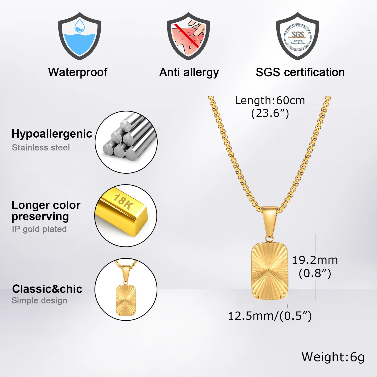 Mens Square Pendant NecklacesEmbossing Radiation Sunburst Stainless Steel Pendant NecklacesStylish Jewelry Gifts 250610