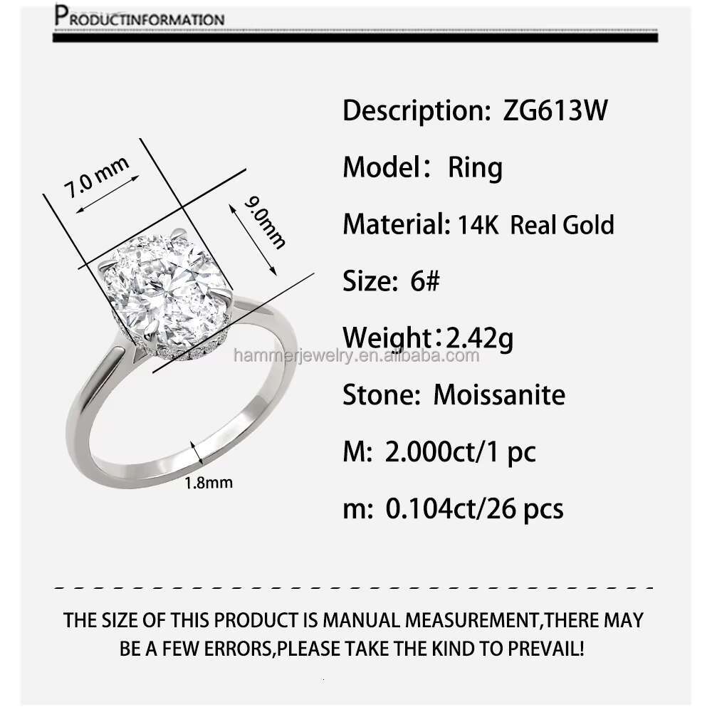 Personalized AU585 14k Gold Jewelry Oval Shape Halo Moissanite Rings Wedding Engagement Rings Women Jewelry