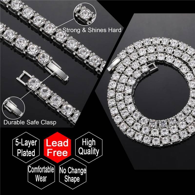Hip Hop Iced Out Tennis Chain Necklace 3MM 4MM 5MM Mens Necklaces 1 Row Rhinestone Choker Bling Crystal For Men Jewelry