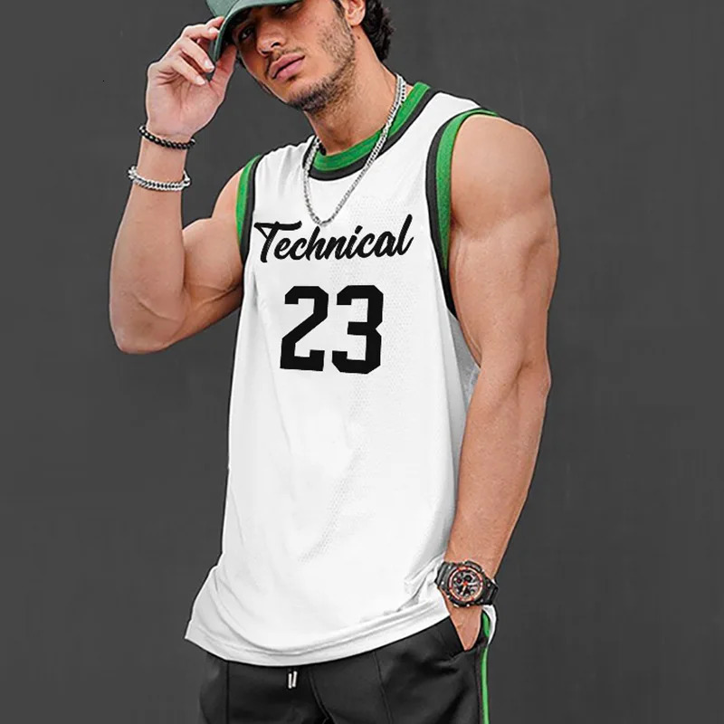 Mens Summer Basketball Clothing Casual Tank Top Gym Fitness Quick Dry Sleeveless Shirt Mesh Vest Sports Bodybuilding Undershirt 250609
