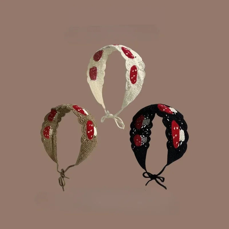 Cartoon Crochet Mushroom Hair Bands Vintage Fashion Hair Scarf For Women Flower Knit Holiday Headband Headwrap Hair Accessories 250610