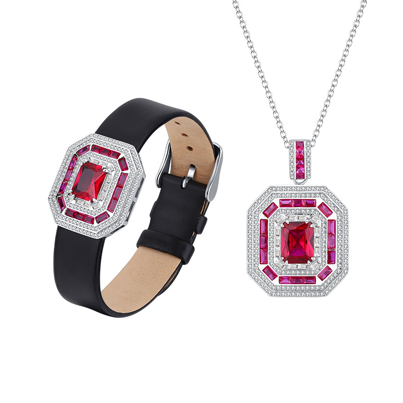 New S925 Silver Faux Colored Gemstone Square Watch Set, Luxurious 8x10mm Design, Stylish Women's High-End Jewelry Watch, Perfect Gift Choice