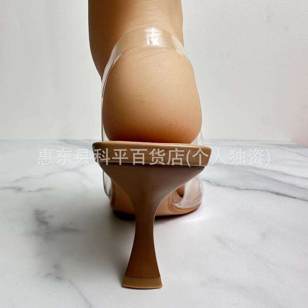 2023 New Women's Shoes Heels Transparent Rhinestone Elegant Fairy Crystal Mules High Heel Pointed Toe Sandals for Women
