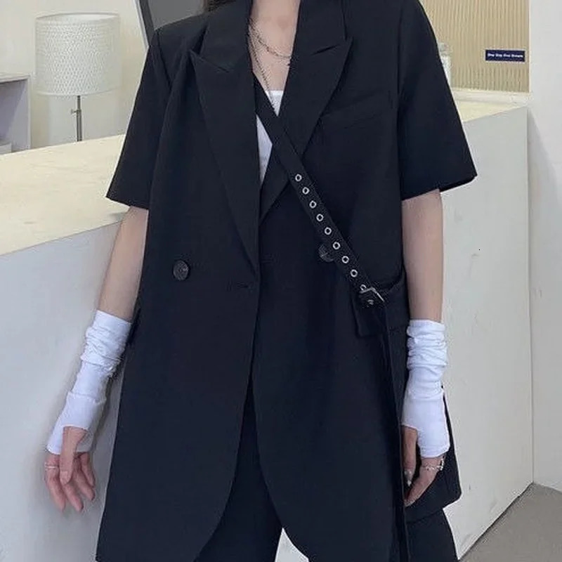 Summer Fashion Two Piece Suit Women Loose Short Sleeve Blazers Casual High Waist Shorts Woman Sets 250610