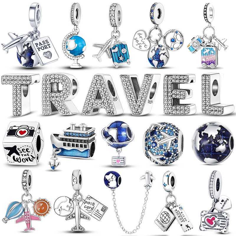 925 Sterling Silver Travel Passport Trunk Charms Fit Original Bracelet DIY Airplane Earth Beads for Jewelry Making Gift XJ250611