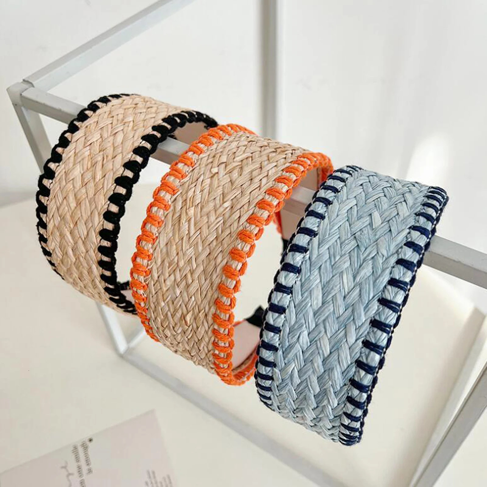PROLY Fashion Hairband For Women Straw Braided Patchwork Headband Cool Turban Summer For Adult Hair Accessories 250610