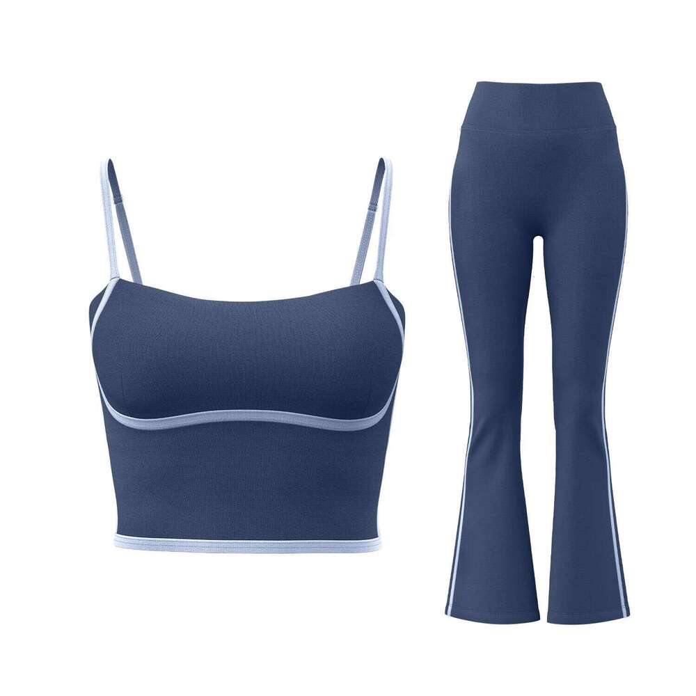 2025 New Striped Fashion Set Women Gym Clothes Sexy Sports Bra High Waist Yoga Flared Running Hip Lift Fiess Pants
