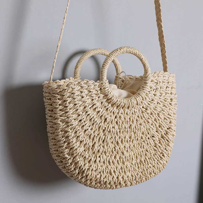 Straw Woven Handbags for Women Summer Beach Bags Vintage Casual Shoulder Crossbody Bags Large Capacity Basket Totes XJ250610
