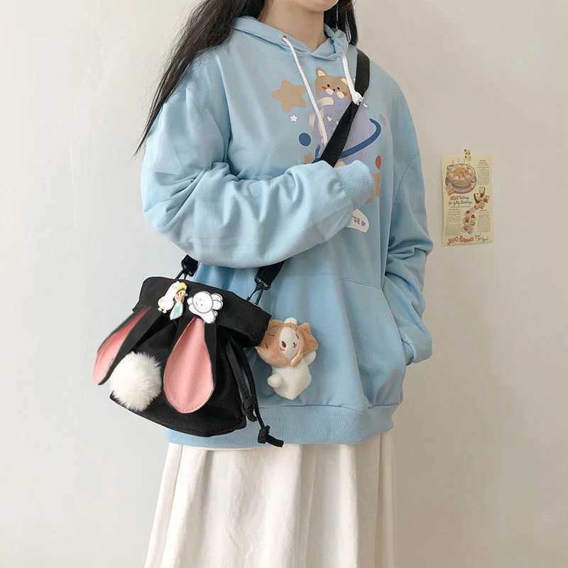 Canvas Cute Women Messenger Bag Leisure Fashion Girl Shoulder Bag Rabbit Young Girl Korean Crossbody Bag Diagonal Cross Bag XJ250610