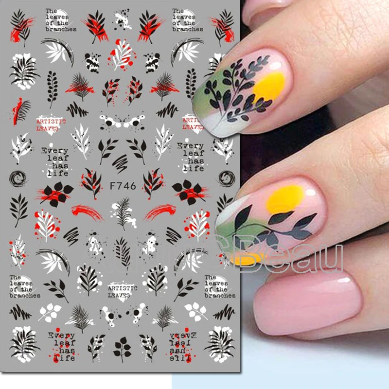 3d Nail Art Decals Geometric Lines Coconut Tree Palms Leaves Flowers Adhesive Sliders Stickers Decorated Manicure 250605