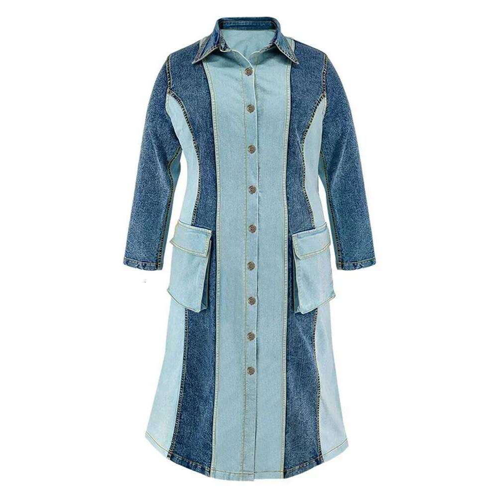 Wmstar Plus Size Denim Dresses Women Long Sleeve Casual Button Pockets Striped Maxi Dress Fall Clothes Wholesale Dropshipping