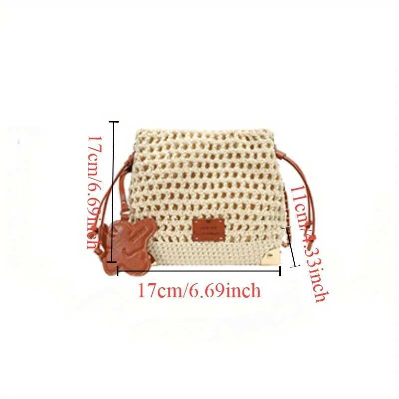 Women Chic Summer Beige Knit Crossbody Bag with Adjustable Strap Single Shoulder Purse Versatile Handbag with Polyester Lining XJ250610