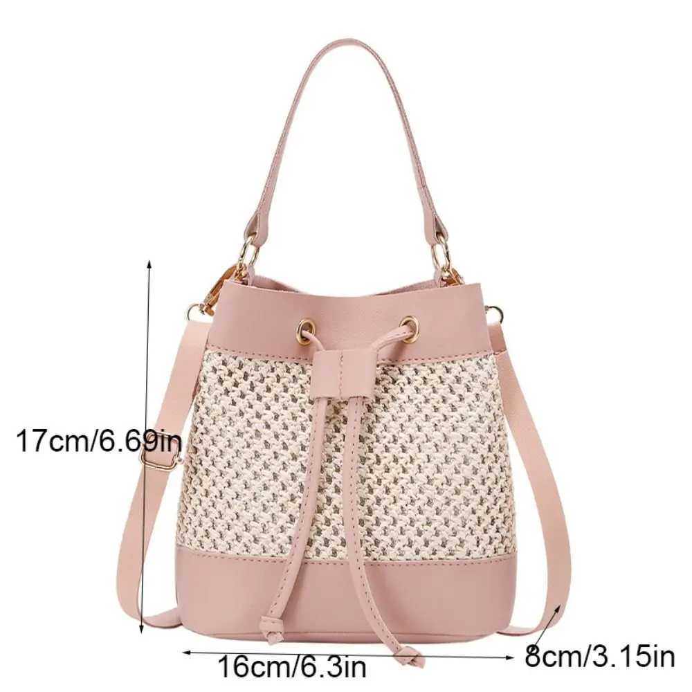 Fashion Bundle Pocket Straw Crossbody Bag Woven Commute Drawstring Bucket Bag Handbag Messenger Bag Beach Shoulder Bag Ladies XJ250610