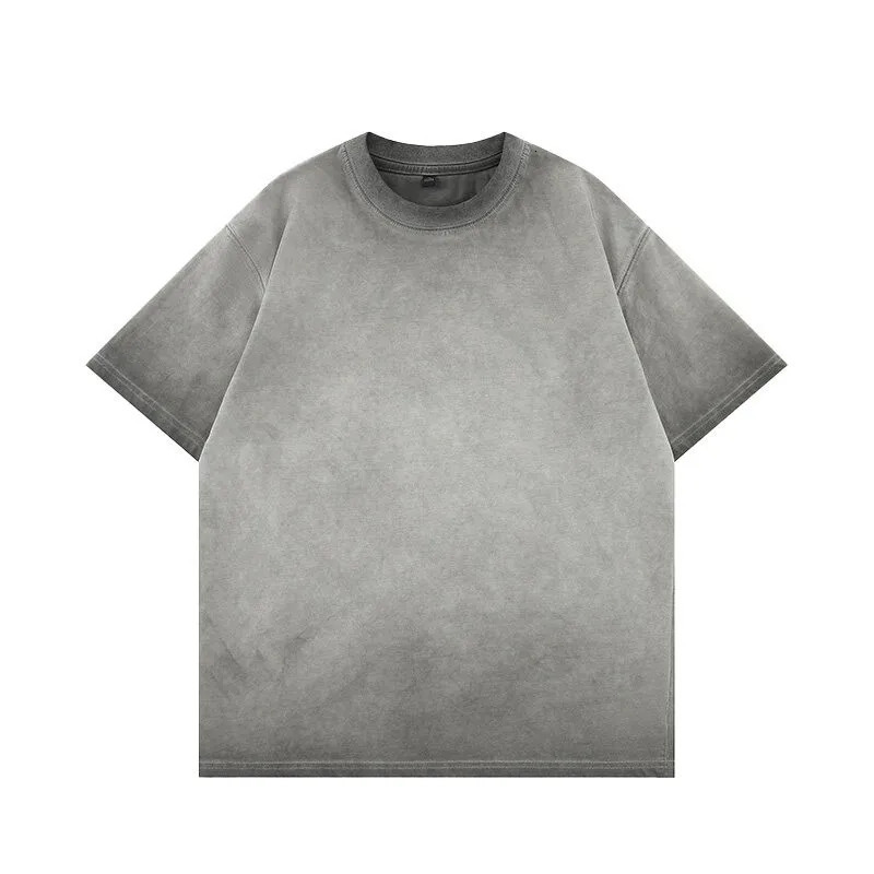 Mens Gradient Washed Loose Crew Neck Tee Streetwear Vintage Distressed Oversized Tshirt man Casual Fashion Trendy Basic Top 250611