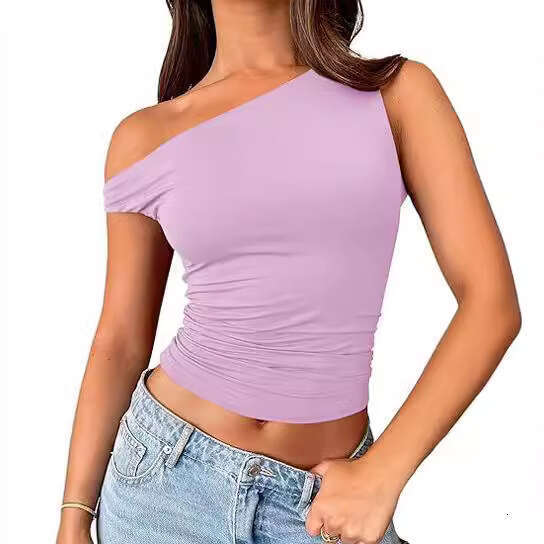 Sexy For Hot Girls, Solid Color Tank Top, Summer Off-Shoulder Pullover, Crop Top Women's Fashion B5
