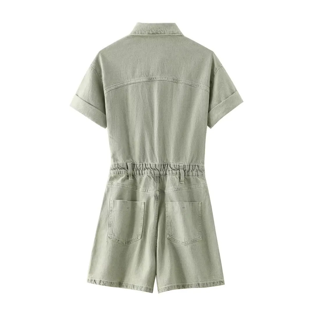 RARA Summer Womens Workwear Style Personalized Denim Pocket Decoration Jumpsuit Waist Slimming Loose Shorts 250609