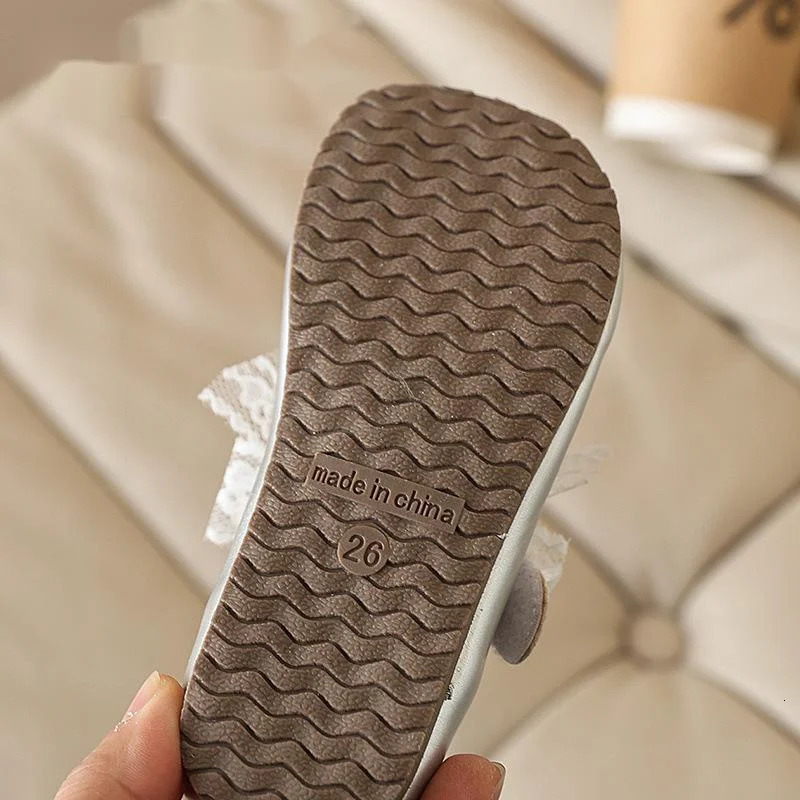 Lace Bow Girls Flats Shoes Spring Autumn Solid PU Leather Children Mary Janes Hook Loop Soft Party Kids Princess Shoes 250611