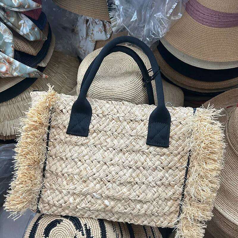 Fashion Handmade Raffia Grass For Women's Summer Vacation Rough Edges Tote Bag Lady Handbag Designer Clothes Women