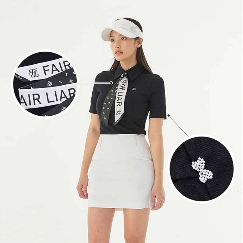 Fairliar2025 Spring/Summer New Golf Clothing Short Sleeve Top With Pearl Butterfly Embellishment, Fashionable And Versatile