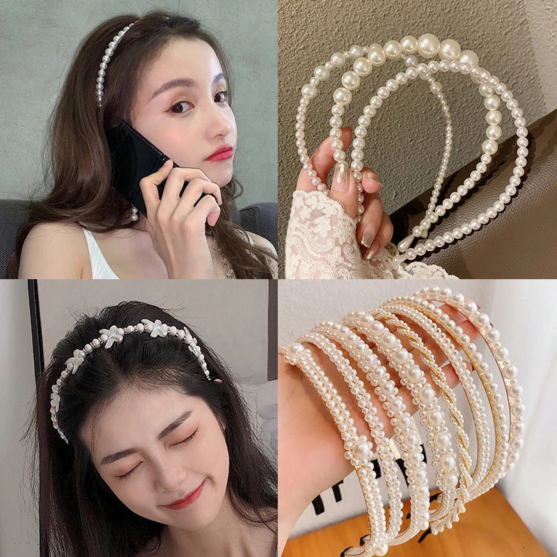 Elegant Simulated Pearl Beads Hairband Hair Accessories Fashion Crystal Hair Hoop Handmade Headband Headwear For Girl Women 250610