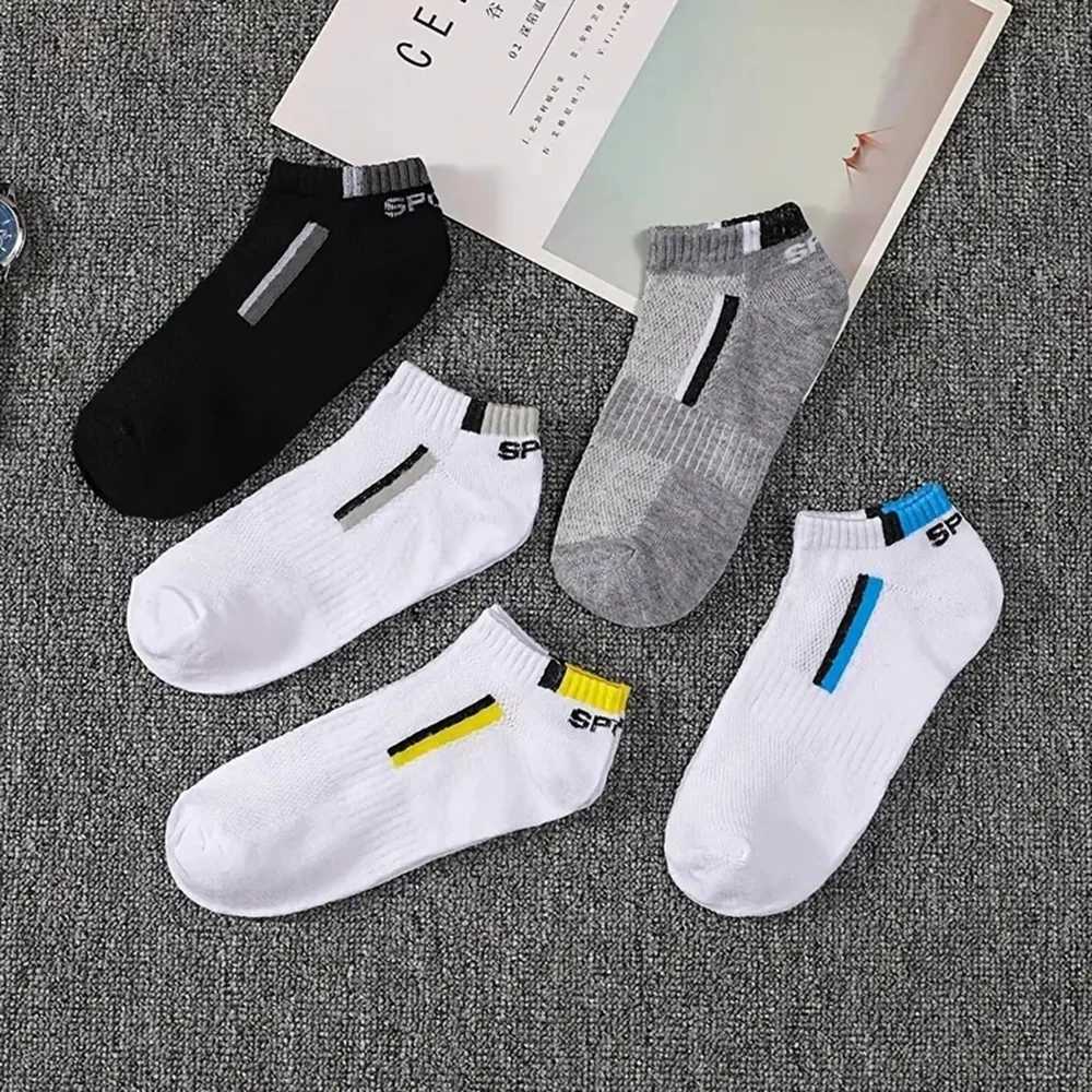 5 Pairs Mens Short Socks Print Color Block Breathable Sweat Resistant Anti-odor Comfortable Multicolor Round Neck Ankle Socks Z250610