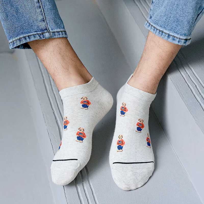 1 Pair Mens Socks Ankle Boat Cartoon Cute Bear Harajuku Short Socks Breathable Summer Business Personality Casual Gift 2 pairs Z250610