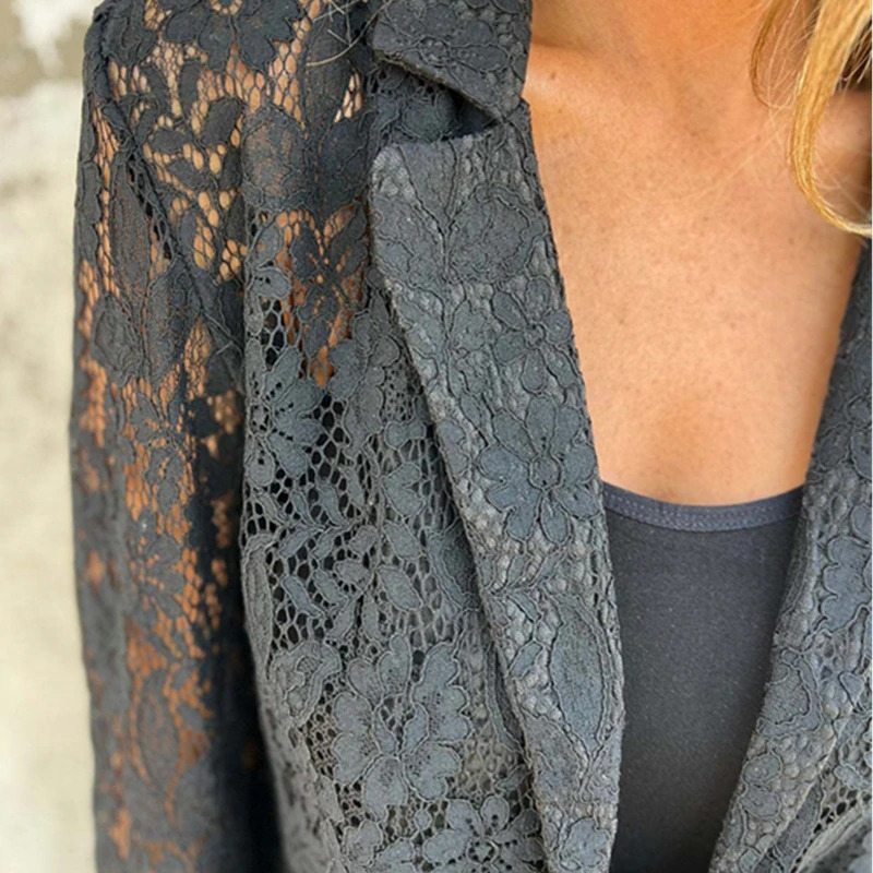 Summer Womens Jacket Fashion Casual Dress Solid Color Lace Blazer White Black Available 250610