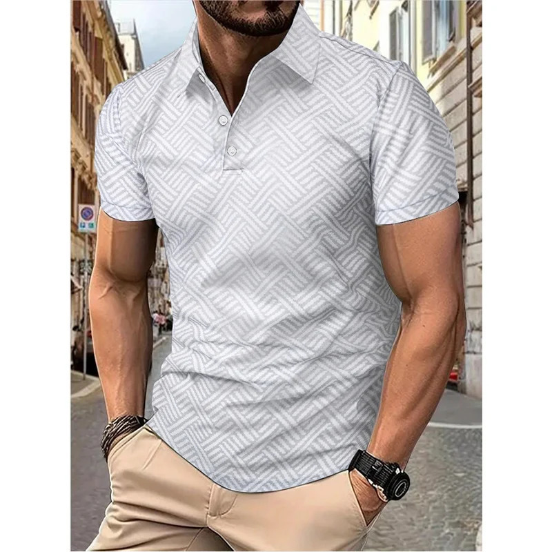 Mens summer fashion casual 3D printed Polo shirt lapel top shortsleeved 250610