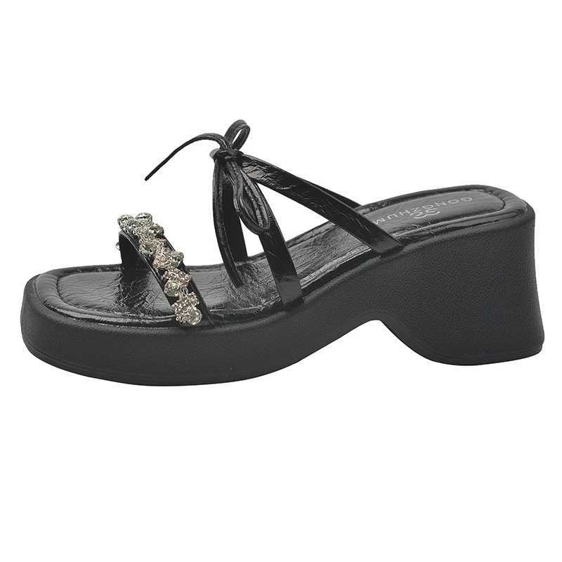 Womens Summer Fi Open-Toe Butterfly-Knot Platform Slippers Casual Thick Bottom Beach Slides for Ladies XJ250610