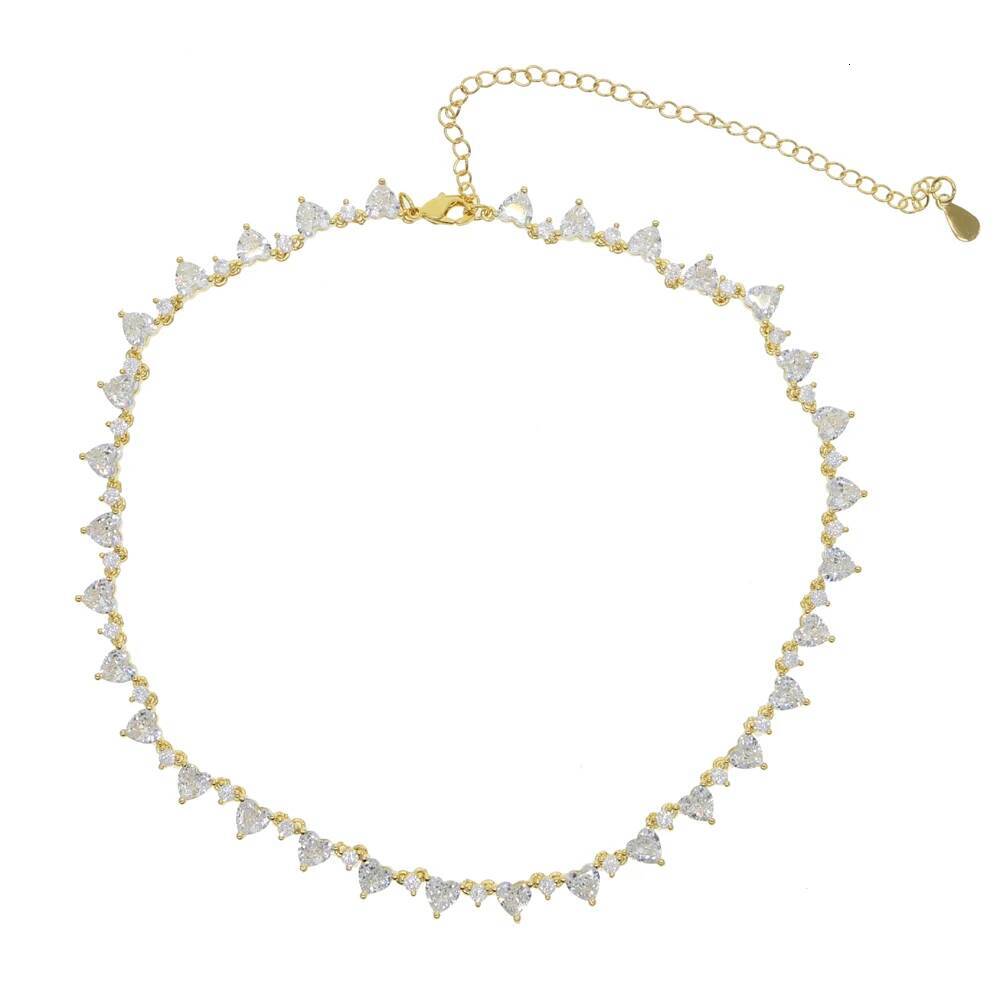 2025 Lover Valentine's Day Gift Sparking Bling Round Love Heart Cubic Zirconia Cz Tennis Choker Necklace For Women Girlfriend