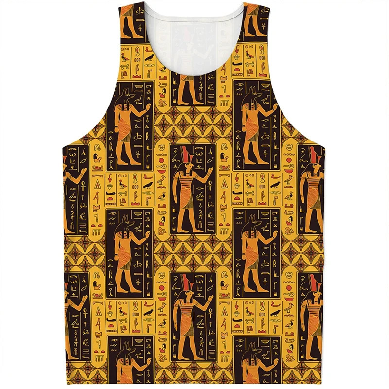 Summer Gym Bodybuilding Tank Top Fashion Egyptian Murals 3D Print Fitness Sleeveless Shirts Male Undershirt Casual Tops Vest 250609