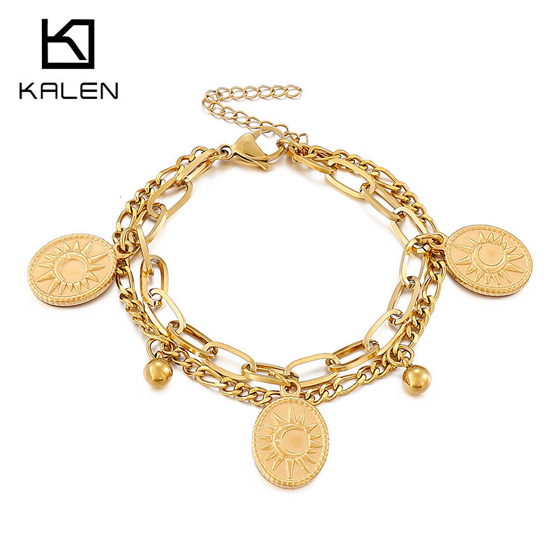 Charm Bracelets Turkish Couple Round Coin Bracelet Golden Muslim Islam Bracelet 21cm Fashion Personality Charm Jewelry Party Gift Wholesale 231009
