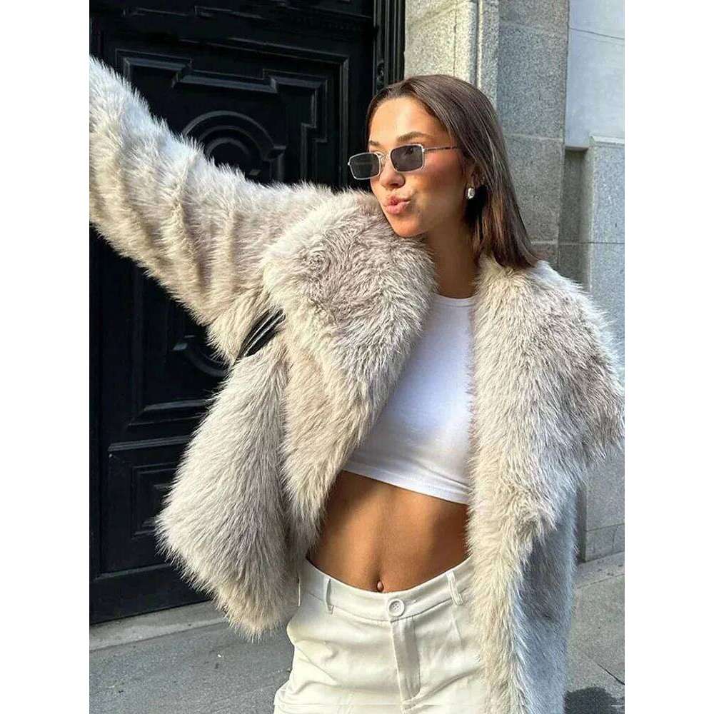 ZADORIN Fashion Oversized Turn Down Collar Fluffy Coat Vintage Faux Fur Jacket Coats Winter Clothes Women 2025