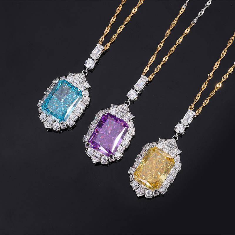 S925 Silver High-Carbon Diamond Luxury Pendant Necklace, 12x16mm Main Stone, Fashionable European and American Design, Perfect Women's Jewelry Pi