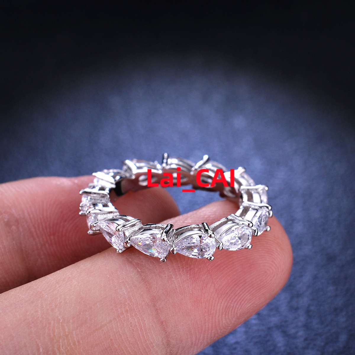 925 Sterling Silver Engagement Ring Pear Cut Jewelry Women Tear Rop Pear Moissanite Eternity Ring
