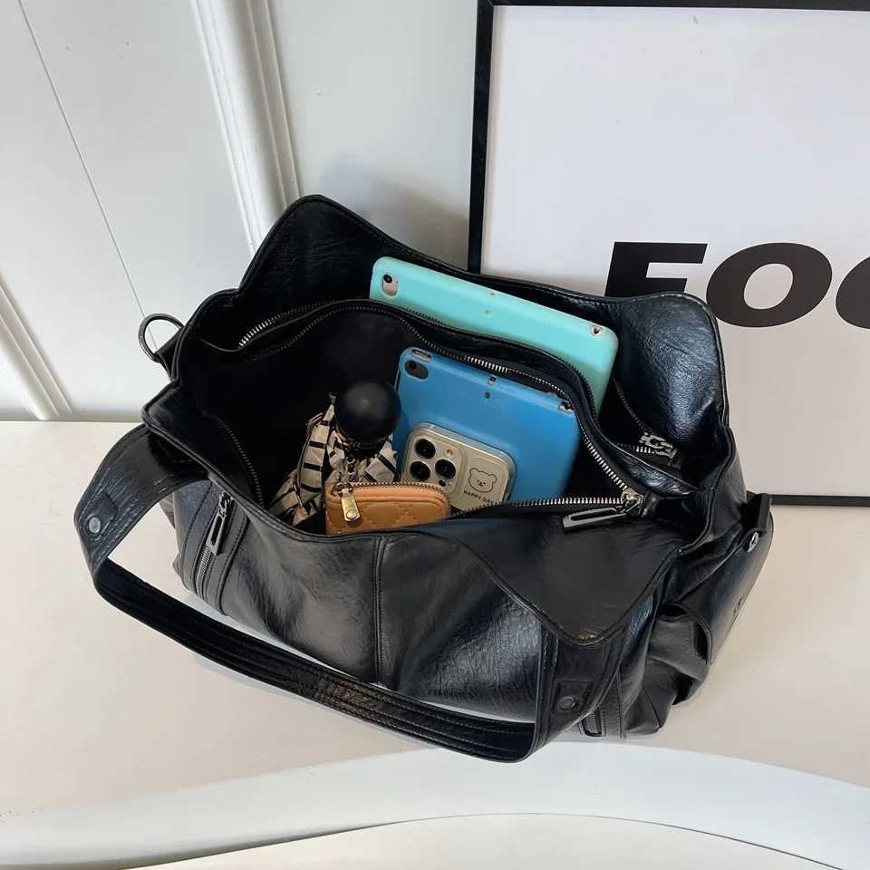 New Solid Zipper Dual Main Pockets High Capacity Handbag For Women Sewing Thread PU Fashion Ladies Bag Shoulder Bag XJ250610